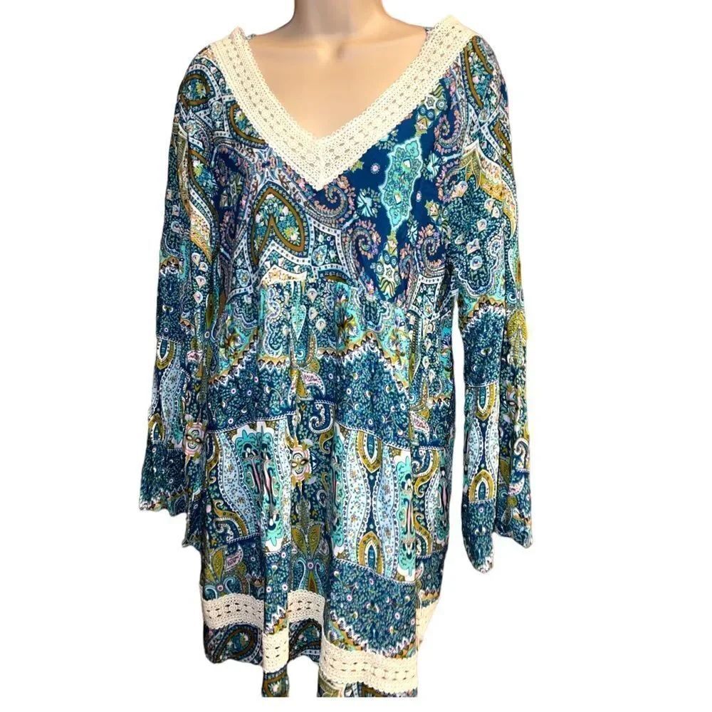 Kori Dress paisley Long Sleeve green blue cream